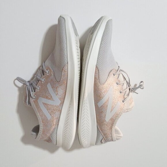 EUC New Balance silver light grey & rose gold floral jacquard accented sneakers - Picture 7 of 10